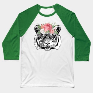 Tiger With Flowers Baseball T-Shirt